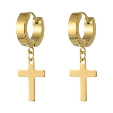 Imagem de Brincos De Argola Com Pingente De Cruz Em Aço Inoxidável Unissex, Joia