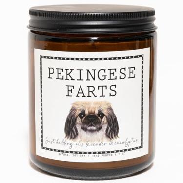 Imagem de Vela com cheiro de pequinês pequinês - presentes e decoração pequineses, presentes para mães de cachorro - vela perfumada de cera de soja de lavanda e eucalipto, queima 50 horas