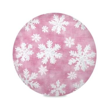 Imagem de STAYTOP Jogo americano redondo de flocos de neve de Natal 6 peças, tapetes de mesa antiderrapantes fáceis de limpar para decoração de mesa de festa de churrasco em casa