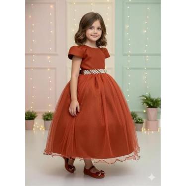 Imagem de Vestido Infantil Formatura Terracota Longo com Glitter para Dama - Col
