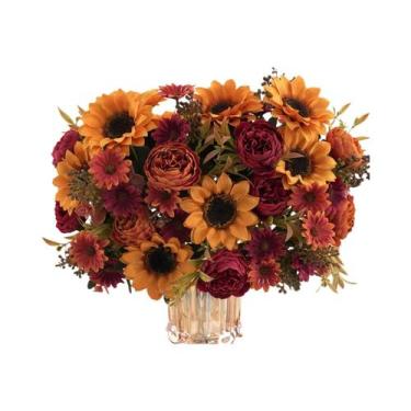 Imagem de Buquê De Flores Artificiais De Girassóis E Peônias Em Seda Para Decora