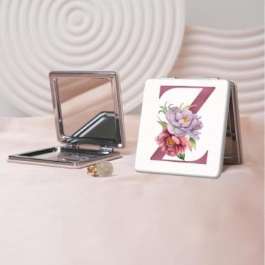 Imagem de Espelho de maquiagem portátil Flower Alphabet Series, mini espelho portátil dobrável, espelho de contorno quadrado portátil de dupla face, adequado para todos em qualquer ocasião
