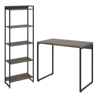 Imagem de Kit Escritório Estante Areta 5 Prateleiras Mesa Industrial Aspen 90cm C01 Carvalho Dark - Lyam Decor