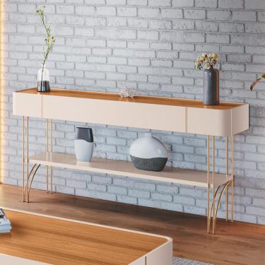 Imagem de Aparador Decorativo Rennes MDP/MDF Pés de Aço Off White/Cinamomo G26 - Gran Belo