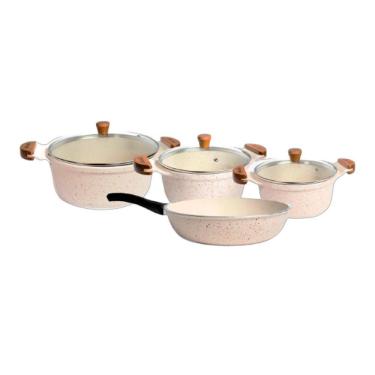 Imagem de Jogo Panelas 18 20 24 E Frigideira 24cm Branca Marmorizada