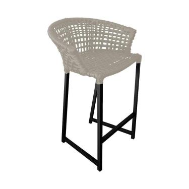 Imagem de Banqueta Reis Em Corda Náutica E Base Em Alumínio Preta Para área Gourmet Externa Areia Bege