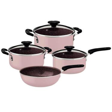 Imagem de Jogo De Panelas Tramontina Tunis Em Alumínio Com Revestimento Externo Rosa Trufado 4 Peças