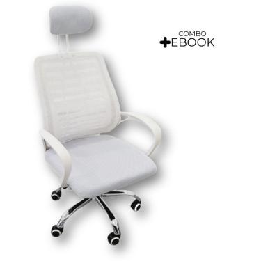 Imagem de Kit 2 Cadeiras Escritório Diretor Mesh Encosto Branco E-book