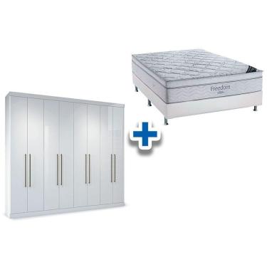 Imagem de Cama Box Casal + Colchão Freedom Ortobom + Guarda Roupa Master Vip 8.4 Branco