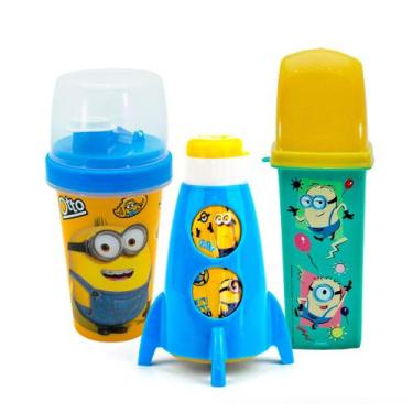 Imagem de Kit Escolar Garrafa Foguete Porta Escova de Dente Copo Mini Shakeira P
