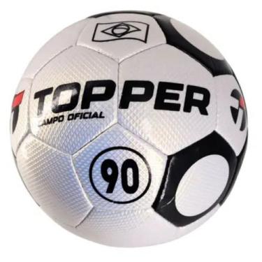 Imagem de Bola De Futebol Campo Topper 90 Oficial Costurada à Mão, Branco, Preto