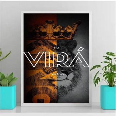 Imagem de Quadro Leão Cristo 33x24cm - Moldura Preta