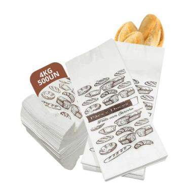 Imagem de Saco de Papel Pra Pão Lanche Kraft Branco 40G Pacote 500 Unidades 4 Kg