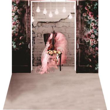 Imagem de Fundo Fotográfico Newborn Em Tecido Violino Floral 1,50X2,50