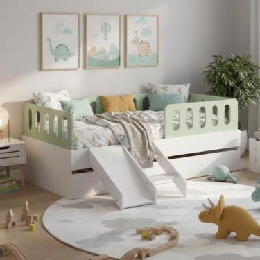 Imagem de Bicama Solteiro Mdf Verde com Escada/Escorrega 03 Grades e Cabeceira A