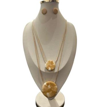 Imagem de Colar feminino cordão fio pedras em resina kit brincos luxo - MLBpel, 