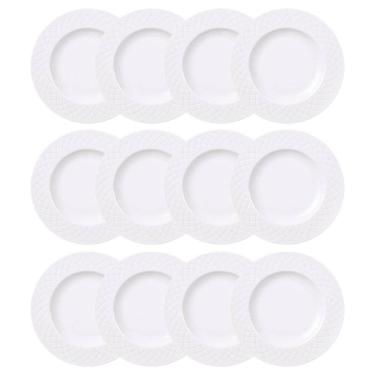 Imagem de Jogo 12 Pratos Sobremesa Porcelana Ingrid Branca 21cm Mesa Posta Buffet Restaurante Tramontina
