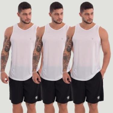 Imagem de Kit 3 Camisetas Regatas Brancas Masculina Lisa Básica Verão-Masculino