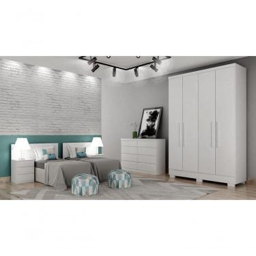 Imagem de Guarda Roupa Solteiro Com Pés 4 Portas 2 Gavetas - Veneza-branco - Móveis Horizonte