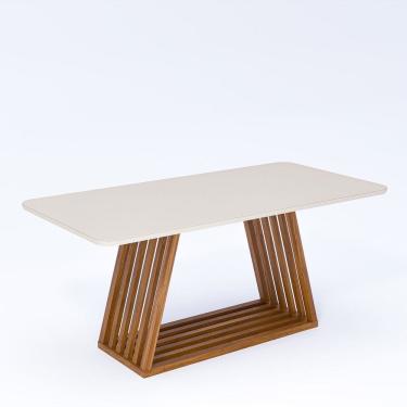 Imagem de Mesa de Jantar em Mdf e Vidro Temperado 180cm Pitaia Madeira/Off White