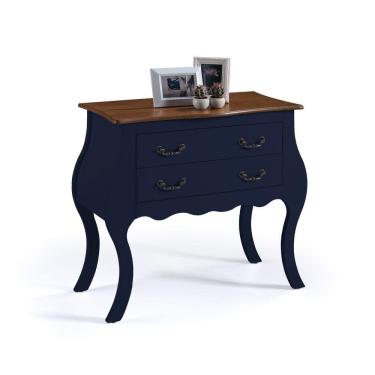 Imagem de Cômoda Bombê com 2 Gavetas Linz Móveis 1007 - Azul Petróleo/Imbuia Glazer