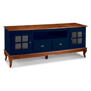 Imagem de Rack para Sala com Pés Luis XV 2 Portas 2 Gavetas e Nicho Hannover 60812 Linz Móveis - Azul Petróleo/Imbuia