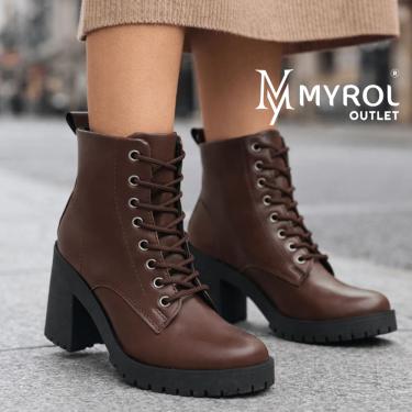 Imagem de Bota Coturno Feminino Salto Medio Tratorada Macia Confortavel Whisky