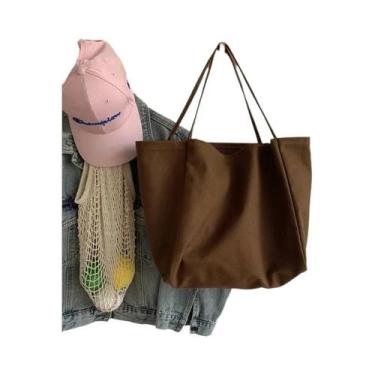 Imagem de Bolsa Tote de Lona Feminina Yogodlns - Grande Capacidade, Cor Sólida, 