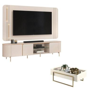 Imagem de Rack Bancada com Painel Ariana e Mesa de Centro Suri Off White – DJ Móveis