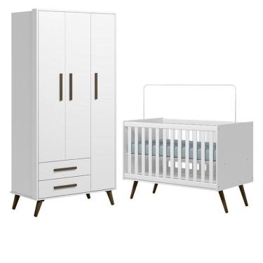 Imagem de Berço Americano 3820 e Guarda Roupa 3830 Q Encanto Retrô Branco Acetinado - Qmovi