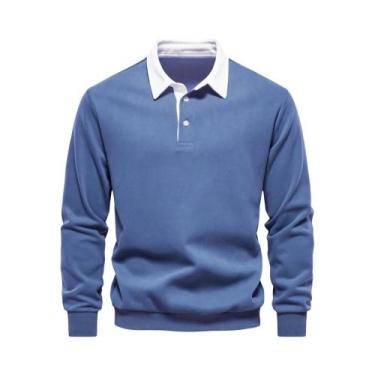 Imagem de Moletom Masculino De Moda Outono Com Gola Polo Casual Em Algodão De Qu