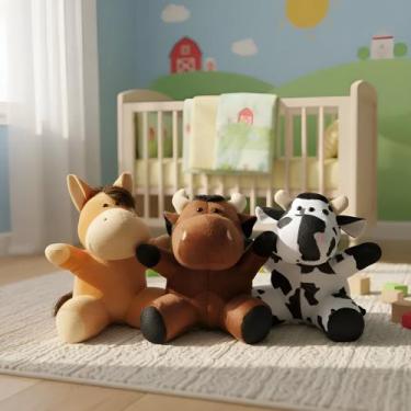 Imagem de Amigos Da Fazenda Vaquinha Boi Marrom E Cavalinho 30cm de Pelúcia - El