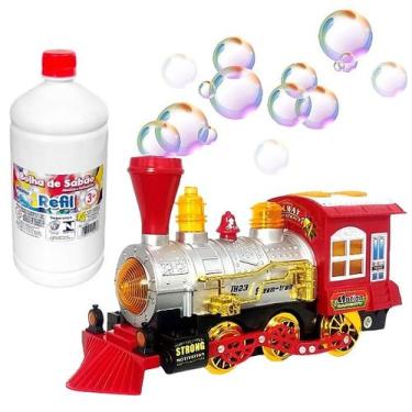 Imagem de Trem Musical Infantil Brinquedo Bate Volta Solta Bolhas De Sabão + Ref