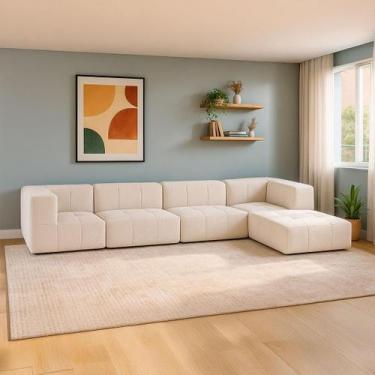 Imagem de Sofá Modular 4 Lugares 2 Braços Com Chaise Inflow Boucle Linho Vem Na 