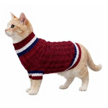 Imagem de Roupinha para Gato Tricot Listrada - Quentinha e Confortável - Katlen 