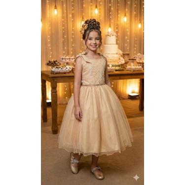 Imagem de Vestido Infantil Dourado para Festa das Princesas Mariely - Elegância 