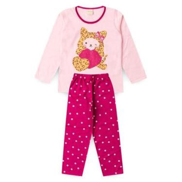Imagem de Pijama Longo Infantil Menina Rosa Gatinha de Bolinhas - Molekada, 12
