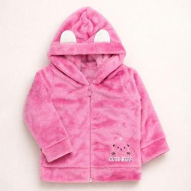 Imagem de Blusa Fleece Aveludado para Bebê Menina com Capuz Orelinha Cor:rosaTam