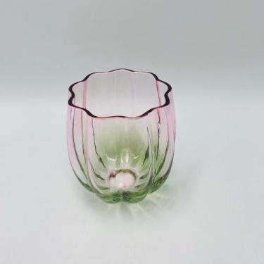 Imagem de Copo Vidro Candy Vibrante Borda Flor Rosa e Verde 300ml 10x9cm - ROJEM