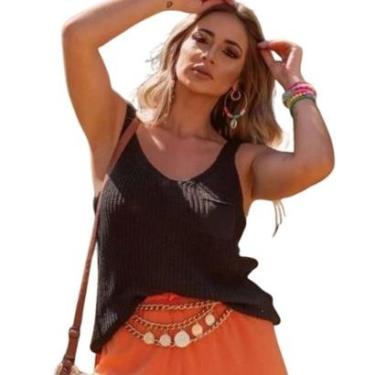 Imagem de Regata Vih Triny Larga Feminina em Tricô Fang com Bolsinho Conforto e Estilo-Feminino