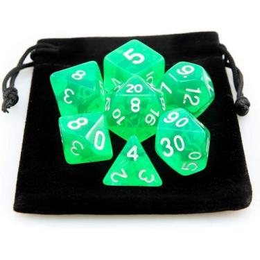 Imagem de Conjunto de 7 Dados de RPG Verde Translúcido - Geek Marketplace