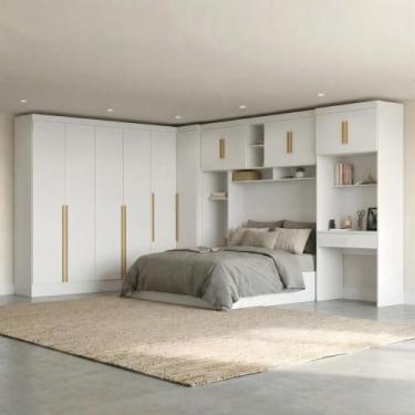 Imagem de Guarda Roupa Casal Modulado 5 Peças 12 Portas 5 Gavetas com Cabeceira 