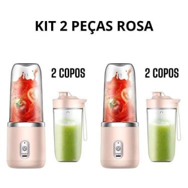Imagem de Espremedor Portátil OEM Popyo 400ml 6 Lâminas Aço Inox Rosa Recarregáv