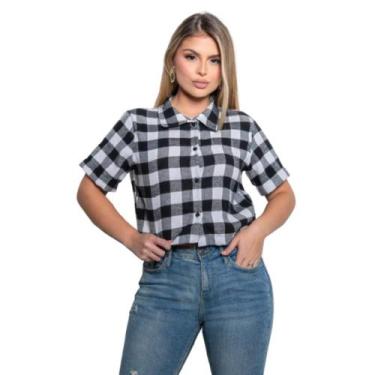 Imagem de Camisa Xadrez Feminina Festa Junina Manga Curta - - DecoShop, Preto, M