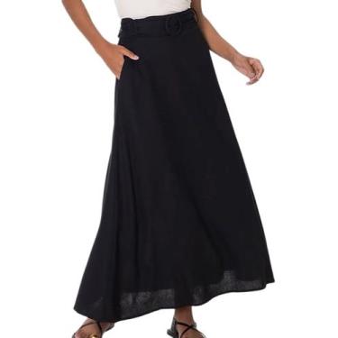 Imagem de Saia Midi Malwee 1000129158 Feminina Com Cinto Viscolinho T. P/GG, M, 