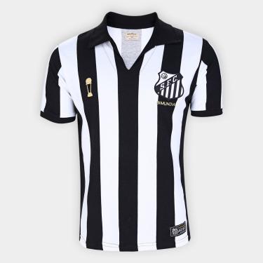 Imagem de Camisa Santos 1963 Bi Mundial Listrada Retrômania Masculina-Masculino