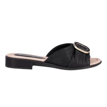 Imagem de Tamanco Feminino Piccadilly 590070-6 Taila Salto Baixo, Preto, Bege, 3