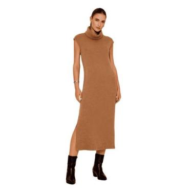 Imagem de Vestido Canelado Tricô Gola Alta Lez A Lez, Caramelo, M