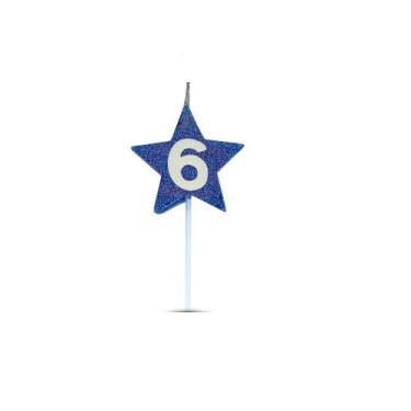 Imagem de Vela de Aniversário Star Azul - Número 6 - Curifest