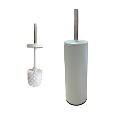 Imagem de Escova Sanitária com Suporte Matte Cerdas Firmes Cabo em Aço Inox Base com Tampa para Banheiro Branca Powermaid